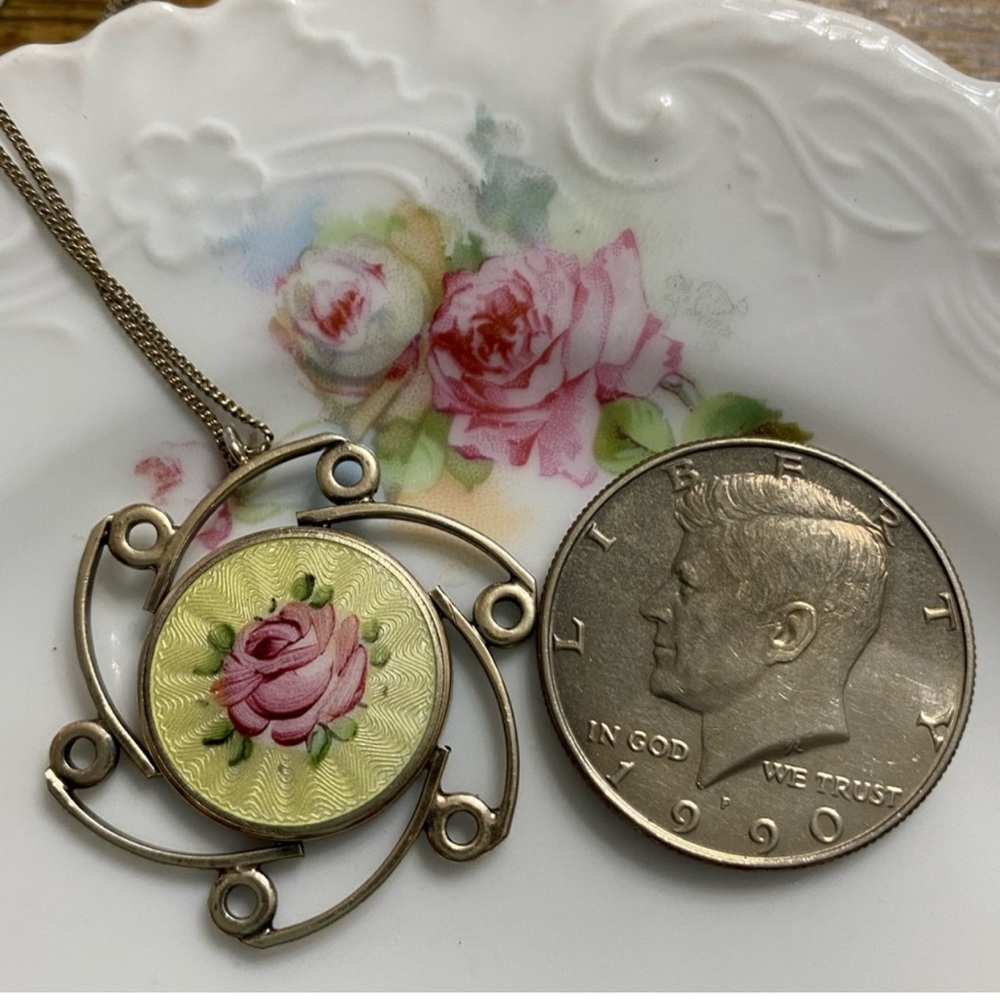 Large Vintage Guilloche/Sterling Pendant (Final Price)